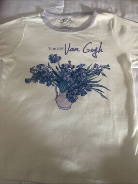 VINYL Van Gogh White Tee with Purple Floral Graphic